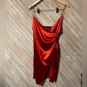 Zara bright red silk satin feel mini v neck crossover dress tank straps love